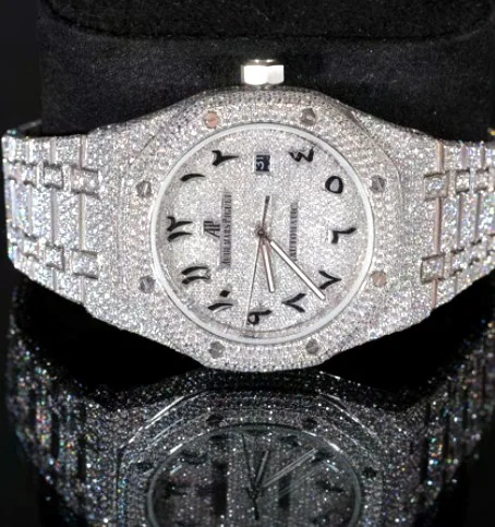 Iced Octagonal Bezel Bracelet Watch — Silver, Arabic Dial