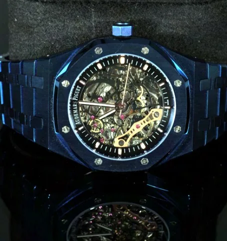 Octagonal Bezel Sport Watch — Blue PVD Skeleton Dial