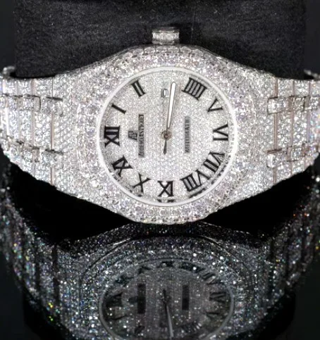 Iced Octagonal Bezel Watch — Pavé Roman Dial
