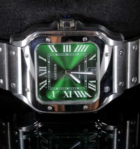 Square Case Watch — Green Dial, Roman Markers