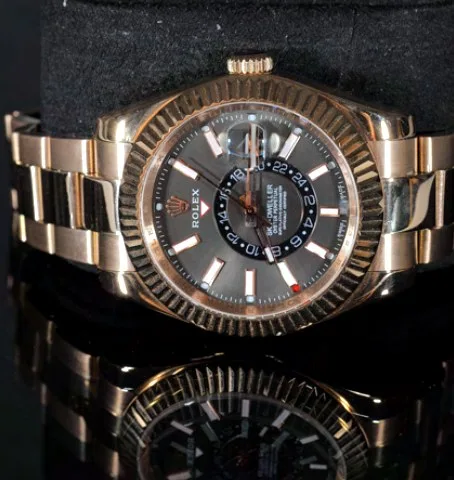 Fluted Bezel Dual-Display Watch — Rose Gold, Slate Dial