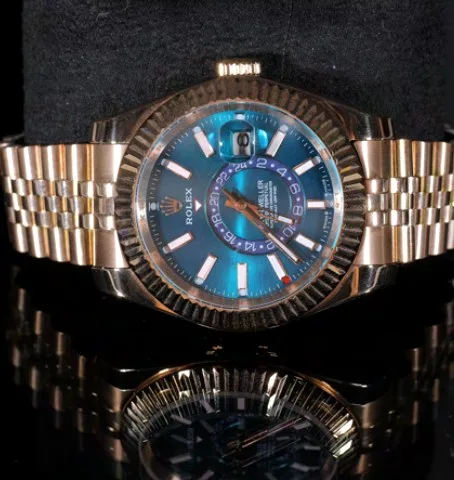 Fluted Bezel Watch — Teal Gradient Dial, Two-Tone Rose