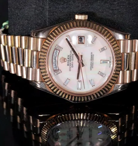 Presidential-Style Watch — Mother-of-Pearl Baguette-Marker Dial