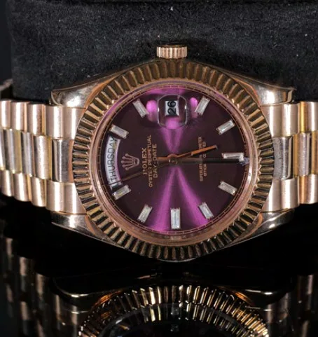 Presidential-Style Watch — Plum Dial, Rose Gold