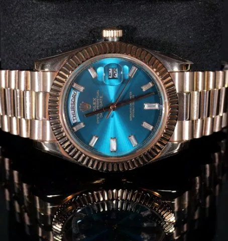 Presidential-Style Watch — Turquoise Dial, Rose Gold