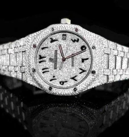 Iced Octagonal Bezel Watch — Full Pavé Arabic Dial