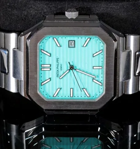 Square Cushion Watch — Turquoise Dial, Steel Bracelet