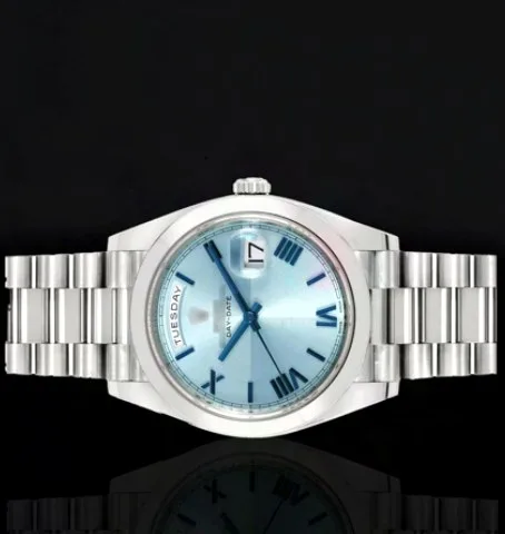 Presidential-Style Watch — Ice Blue Roman Dial, Silver