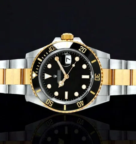 Dive-Style Watch — Black Dial, Two-Tone Gold, Gold Bezel Insert