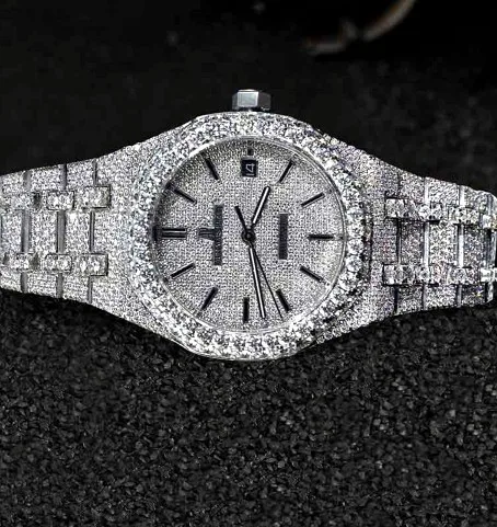 Iced Octagonal Bezel Watch — Compact Pavé Baton Dial