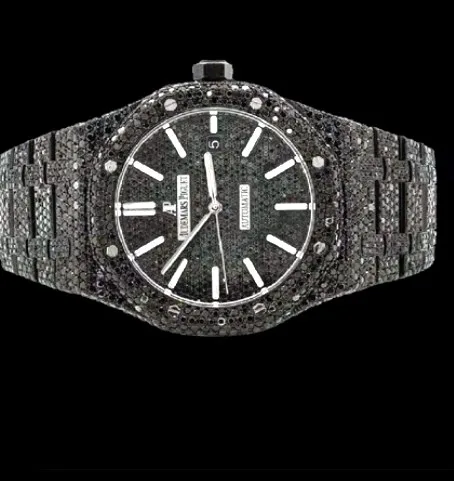 Black Stone-Set Sport Watch — Black Baton Dial