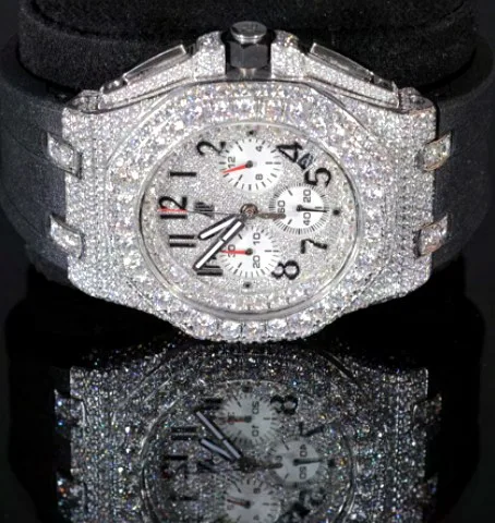 Iced Chronograph Watch — Rubber Strap, Silver