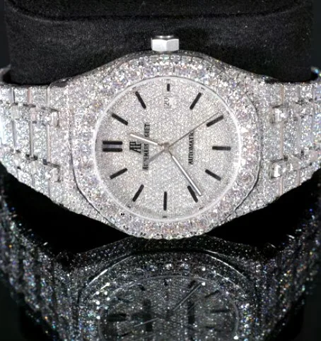 Iced Octagonal Bezel Bracelet Watch — Silver, Baton Dial