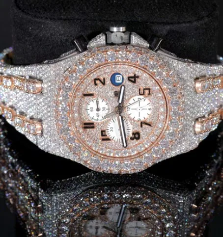 Iced Chronograph Bracelet Watch — Two-Tone Rose, Arabic Dial