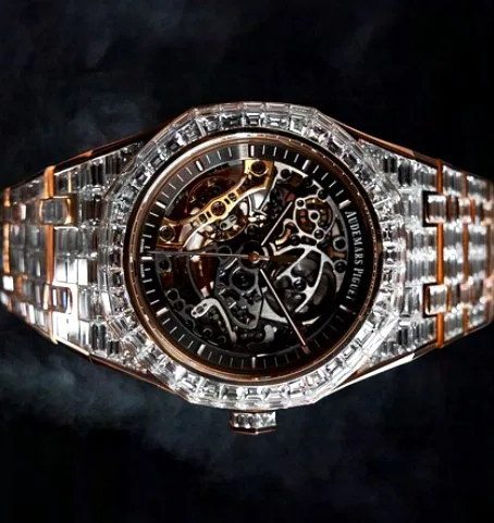 Iced Bezel Skeleton Watch — Two-Tone Rose