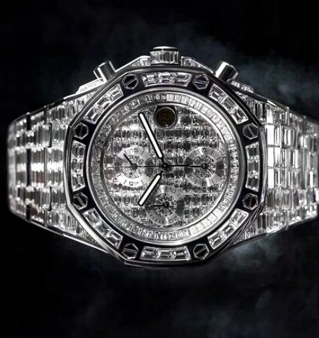Iced Chronograph Watch — Black Accent Pavé Dial