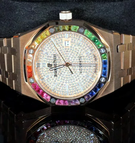 Rainbow Gem-Set Bezel Watch — Rose Gold, Pavé Dial