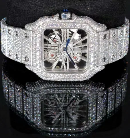 Iced Square Case Bracelet Watch — Skeleton Dial