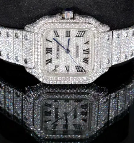 Iced Square Case Bracelet Watch — Pavé Roman Dial