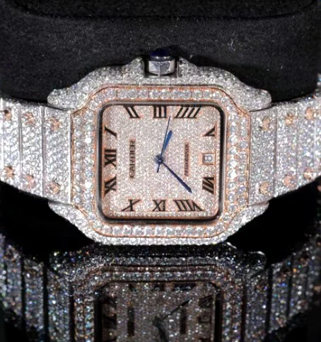 Iced Square Case Watch — Two-Tone Rose, Roman Dial