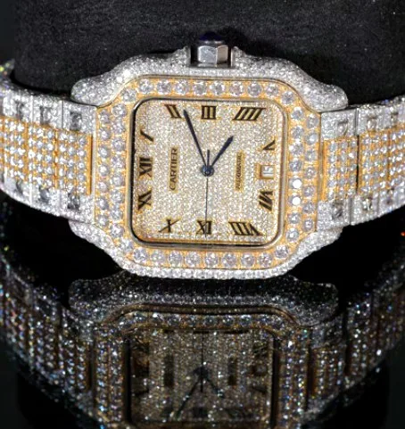 Iced Square Case Watch — Two-Tone Gold, Roman Dial