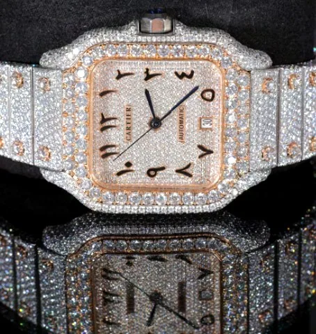 Iced Square Case Watch — Rose Accent, Arabic Dial