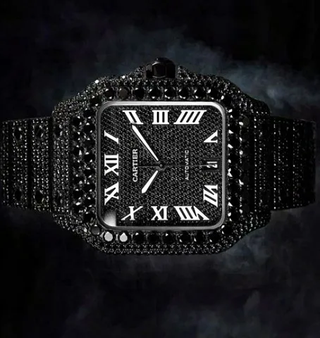 Black Iced Square Case Watch — Black Ornate Bezel