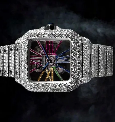Iced Square Case Watch — Multicolor Skeleton Dial