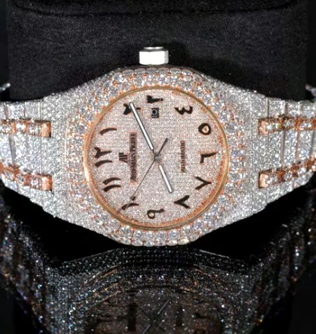 Iced Octagonal Bezel Watch — Two-Tone Rose, Arabic Dial
