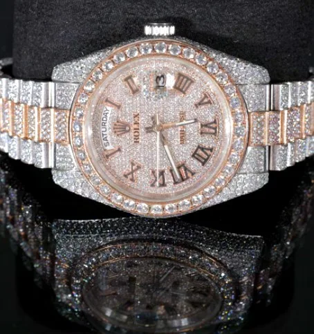 Iced Fluted-Style Bracelet Watch — Rose Pavé Roman Dial