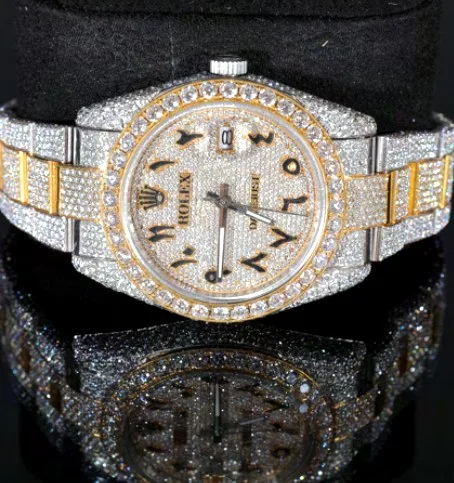 Iced Bracelet Watch — Two-Tone Gold, Pavé Arabic Dial