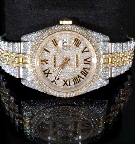 Iced Bracelet Watch — Two-Tone Gold, Pavé Roman Dial