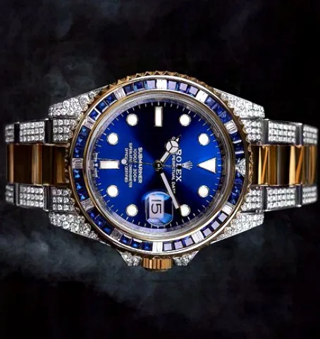Dive-Style Watch — Blue Gem Bezel, Blue Dial, Two-Tone