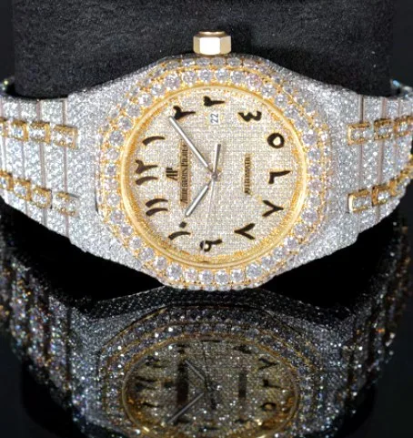 Iced Octagonal Bezel Watch — Two-Tone Gold, Arabic Dial