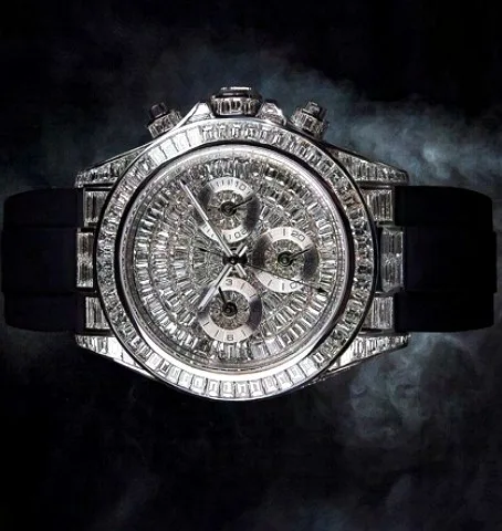 Iced Chronograph Watch — Baguette Bezel, Rubber Strap