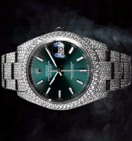 Iced Bracelet Watch — Green Baton Dial