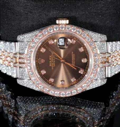 Iced Bracelet Watch — Chocolate Stone-Marker Dial, Rose
