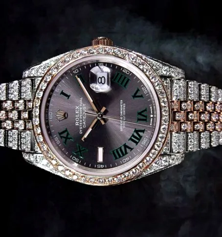 Iced Bracelet Watch — Slate Dial, Green Roman Markers