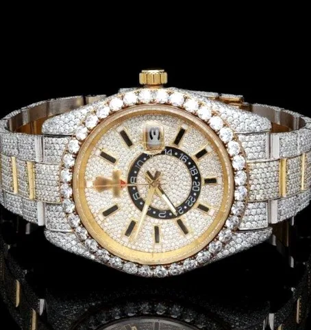 Iced Watch — Two-Tone Gold, Stone Bezel, Pavé Dial
