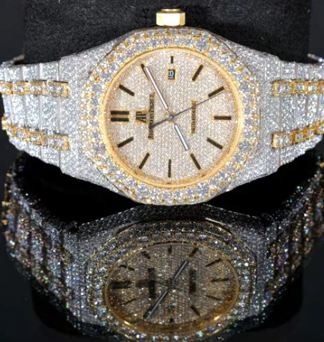 Iced Octagonal Bezel Watch — Two-Tone Gold, Baton Dial