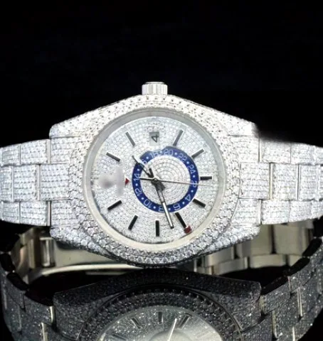 Iced Watch — Pavé Dial, Blue Marker Ring