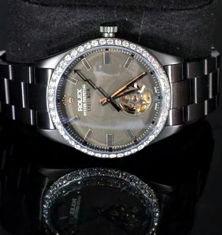 Stone-Bezel Watch — Mother-of-Pearl Dial, Open Balance