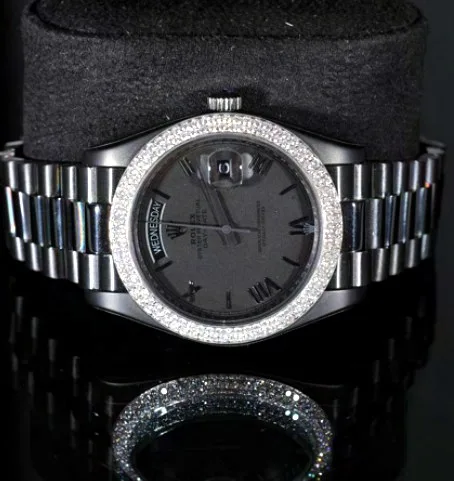 Stone-Bezel Dress Watch — Slate Dial, Steel Bracelet