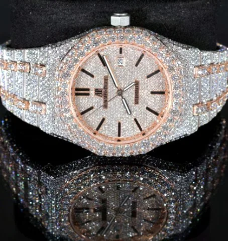Iced Octagonal Bezel Watch — Silver, Roman Dial