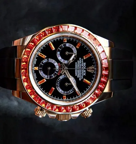 Chronograph Watch — Rose Gold, Orange Baguette Bezel