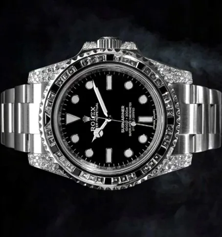 Dive-Style Watch — Black Dial, Stone-Set Bezel & Lugs