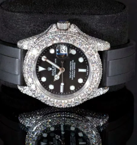 Sport Watch — Black Dial, Iced Case, Rubber Strap