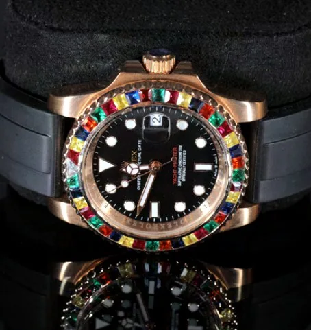 Sport Watch — Rose Gold, Multicolor Gem Bezel, Rubber Strap