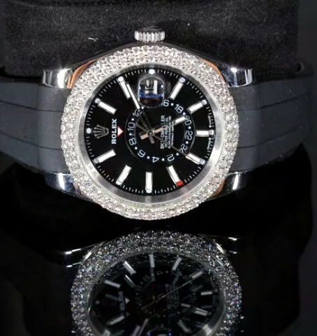 Sport Watch — Black Dial, Stone Bezel, Rubber Strap