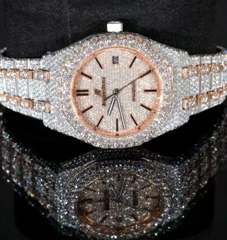 Iced Octagonal Bezel Watch — Rose Gold Bezel, Baton Dial